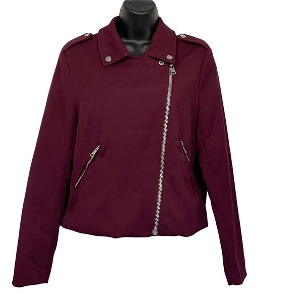 Naked Zebra Jacket Coat Red Wine Moto Style Lined Misses Size M - Picture 2 of 5